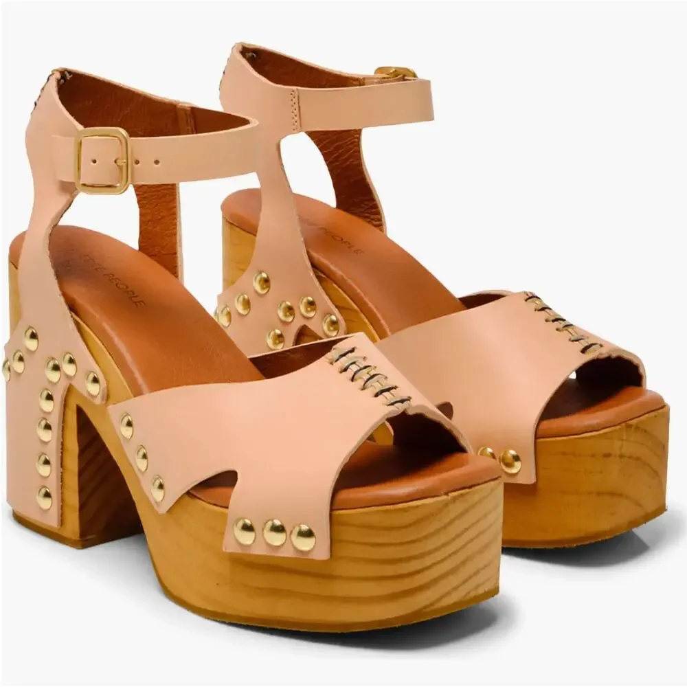 Free People Cecily Clogs US 7 Vachetta Leather Platform Heel Sandal Boho NEW